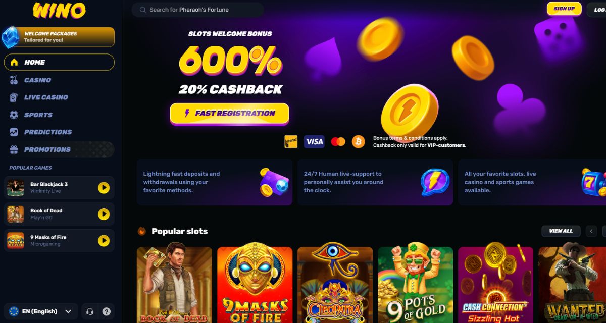 Screenshot of the Wino Casino website
